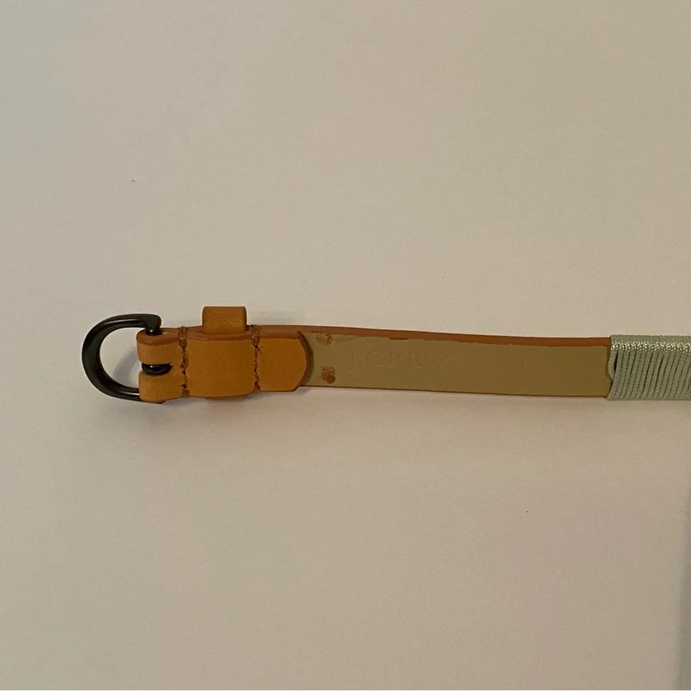 J. CREW BELT SKINNY TAN LEATHER MULTI COLOR WHITE BLUE GREEN THREAD WRAP SIZE L